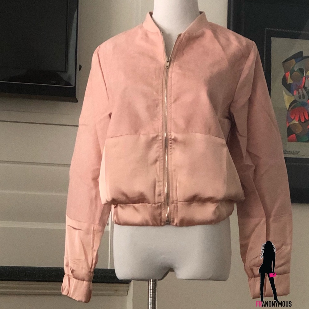 Pink Sueded Satin Bomber Jacket - Picture 3 of 5